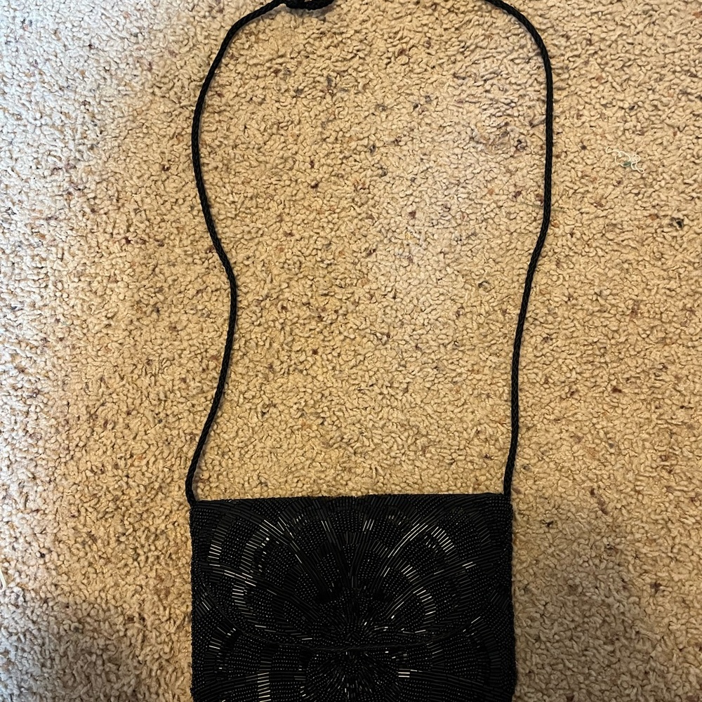 Elegant Black Beaded 1980s Carolyne Barton Night Bag